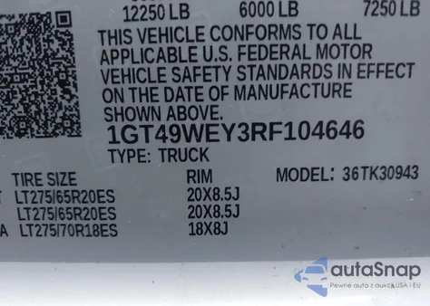 2024 GMC Sierra 3500Hd из США, поврежденный, VIN 1GT49SEY2RF104646